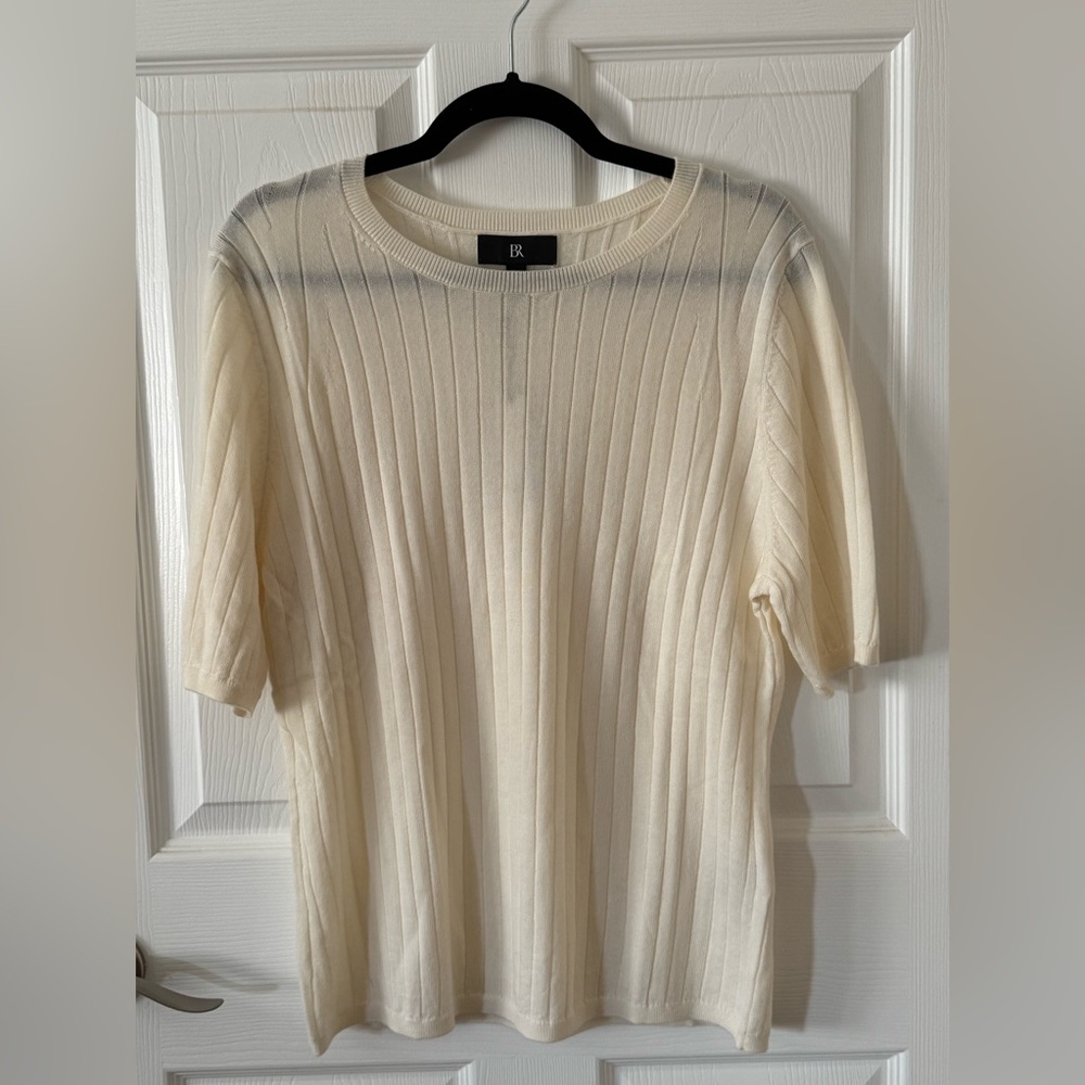 Banana Republic Ivory Cream Short Sleeve Rib Merino Wool Sweater, Size XL, NWT